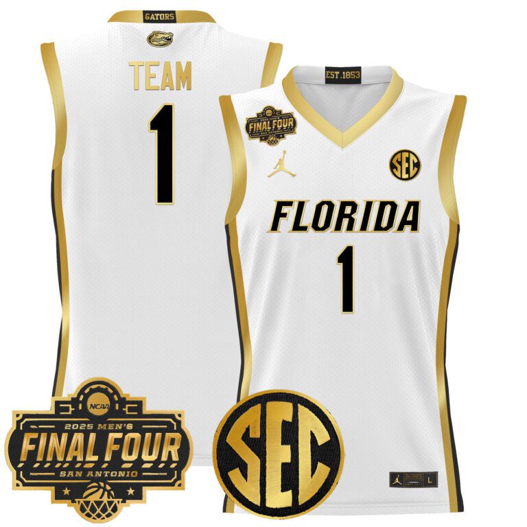 Men Florida Gators #1 Team white 2025 Final Four Patch NCAA Jersey